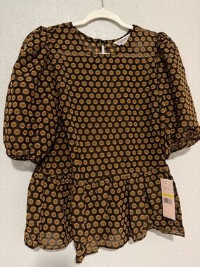 Nanette Lepore Black Blouse with Gold Dot Print